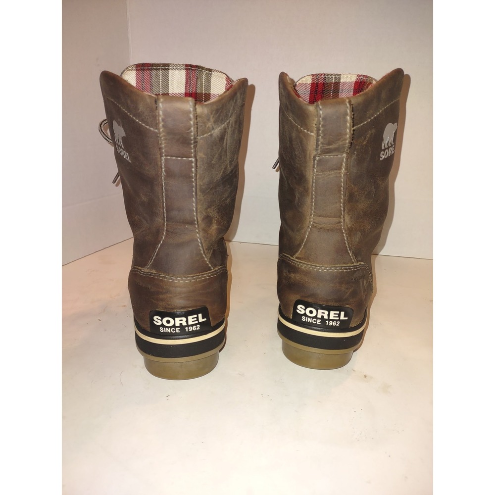 Sorel Tivioli 18 Brown Leather Plaid Waterproof Duck Boots NL1774-005 Womens 9 - Picture 4 of 8